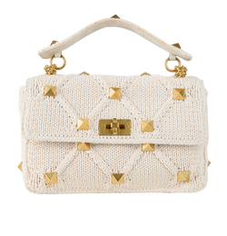 Valentinto Rockstud Bag, Raffia/Rope,Beige, MII, 3*